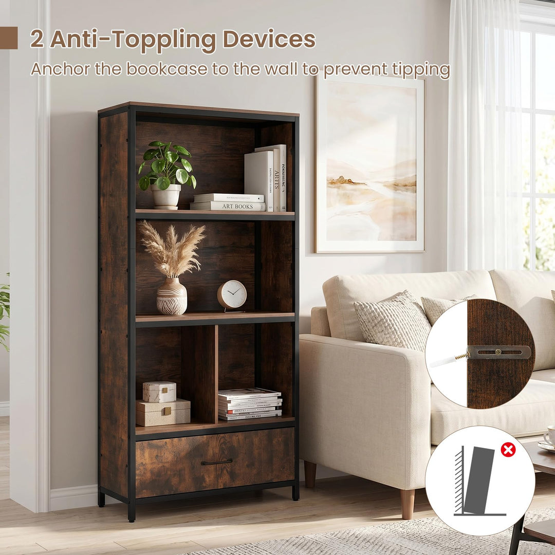 Giantex 56" Tall 5-Tier Bookcase with Drawer