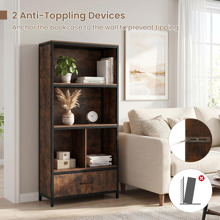 Giantex 56" Tall 5-Tier Bookcase with Drawer