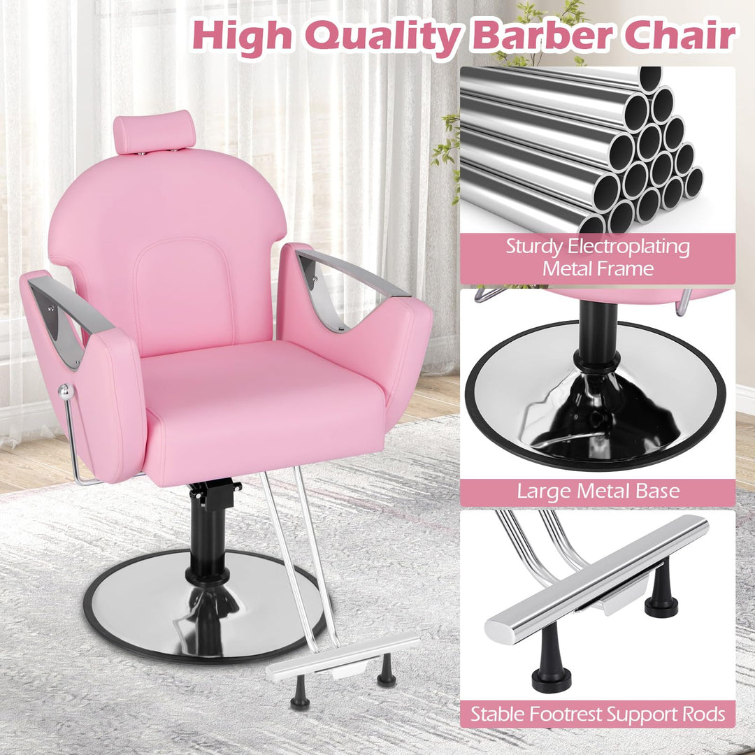 Giantex Reclining Barber Chair - Salon Chair for Hair Stylist, 360 Degrees Swivel