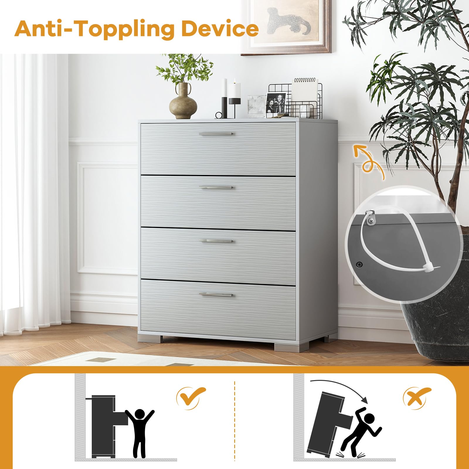Giantex Storage Cabinet with 4 Drawers, Metal Legs & Handles, Anti-Toppling Devices, Tall Cabinet