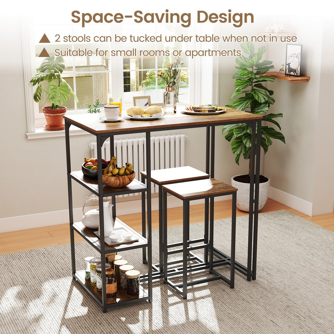 Giantex 3-Piece Dining Table Set for 2 Bar-Height Kitchen Table with 2 Stools