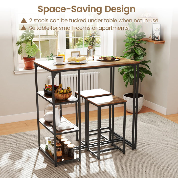 Giantex 3-Piece Dining Table Set for 2 Bar-Height Kitchen Table with 2 Stools