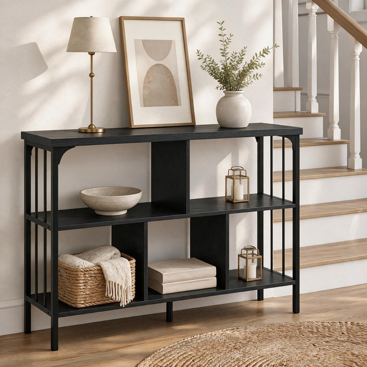 GIANTEX 3-Tier Industrial Low Wide Bookshelf with Metal Frame