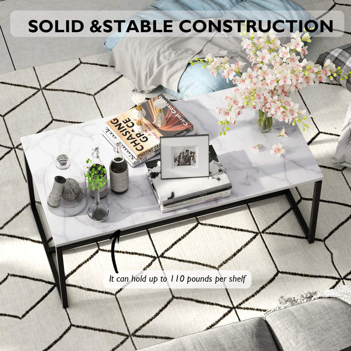 Giantex Coffee Accent Tea Table | Steel Metal Pine Frame Tables W/Faux Marble Top Cocktail Table