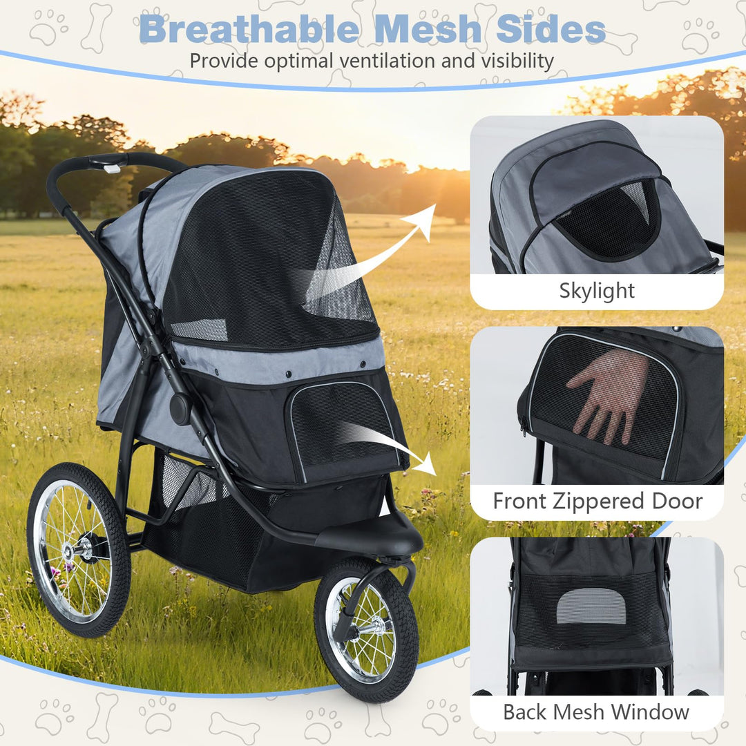 Giantex Dog Stroller for Small & Medium Dogs Cats Foldable Pet Stroller with 3 All-Terrain Inflatable Rubber Wheels