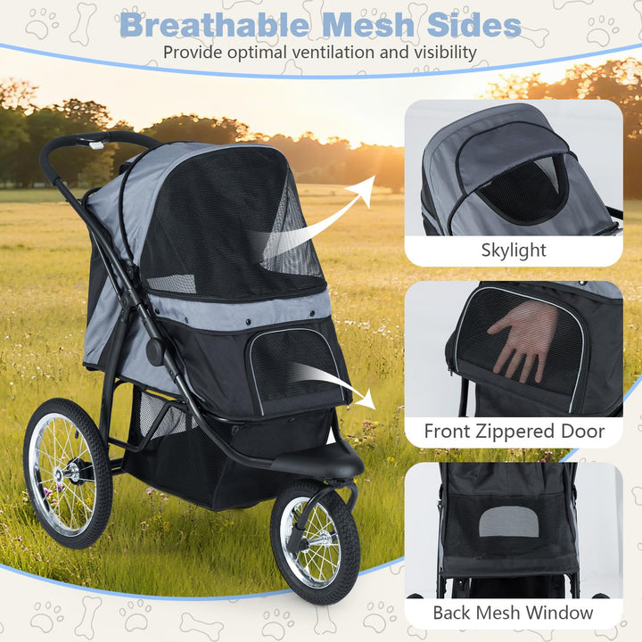 Giantex Dog Stroller for Small & Medium Dogs Cats Foldable Pet Stroller with 3 All-Terrain Inflatable Rubber Wheels