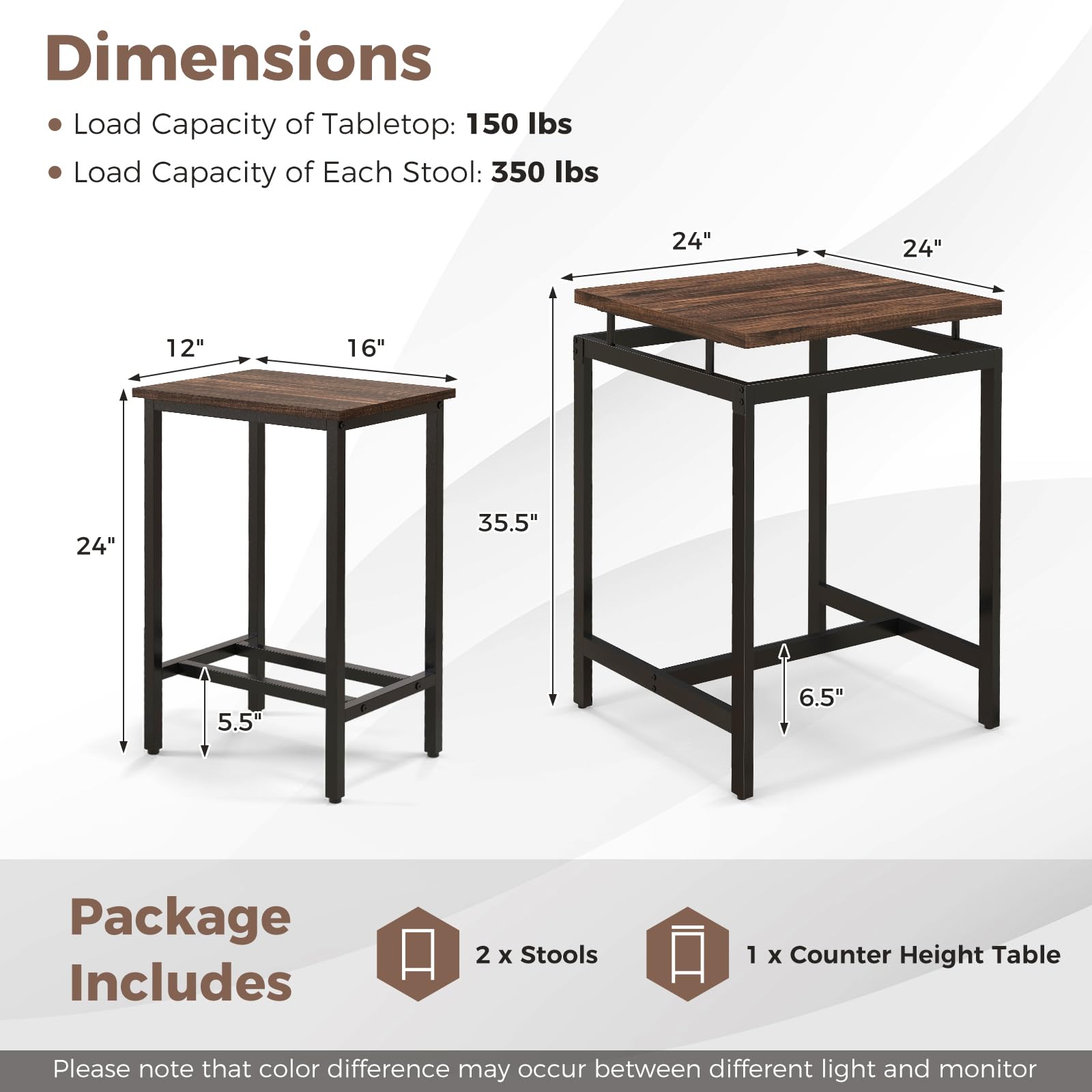 Giantex Small Dining Table Set for 2 - Counter Height Table Set with 2 Stools