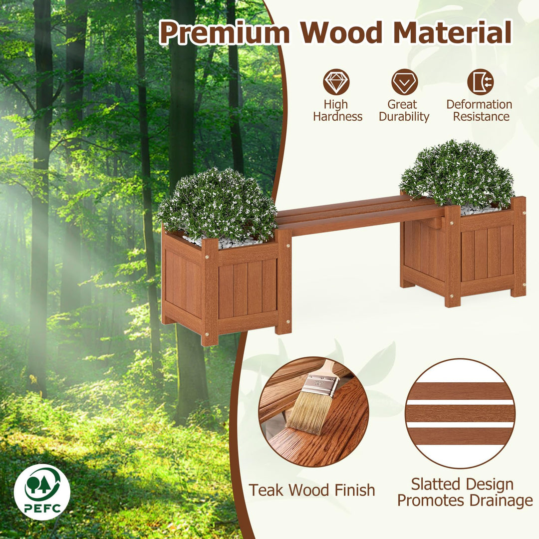 Giantex 2-in-1 Outdoor Bench with 2/4 Planter Boxes Wood with Teak Oil Finish 42"x11"x11.5"