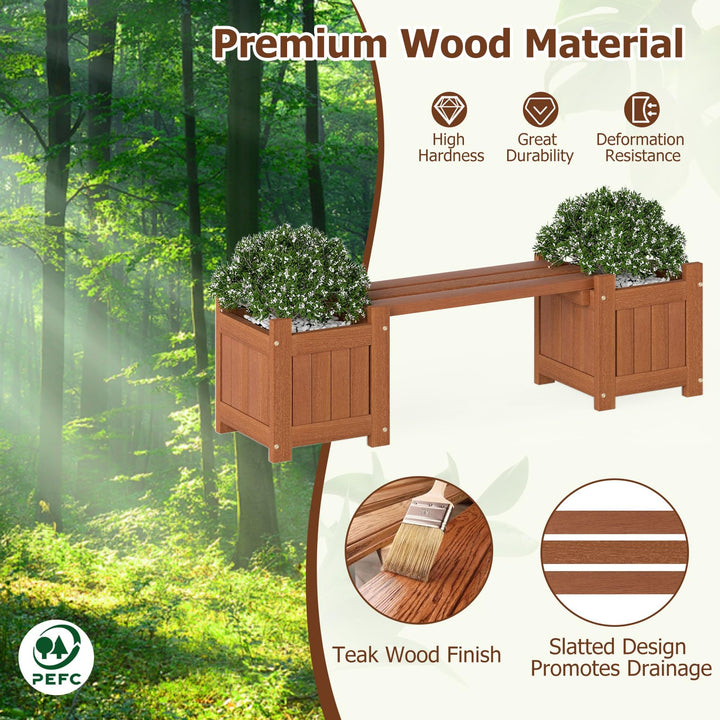 Giantex 2-in-1 Outdoor Bench with 2/4 Planter Boxes Wood with Teak Oil Finish 42"x11"x11.5"