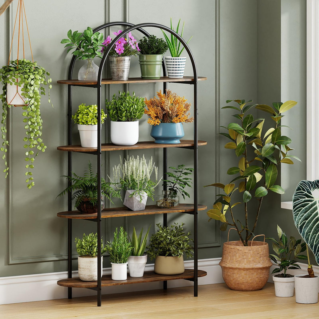 Giantex Arched Bookshelf 4-Tier Industrial Open Bookcase with Sturdy Metal Frame