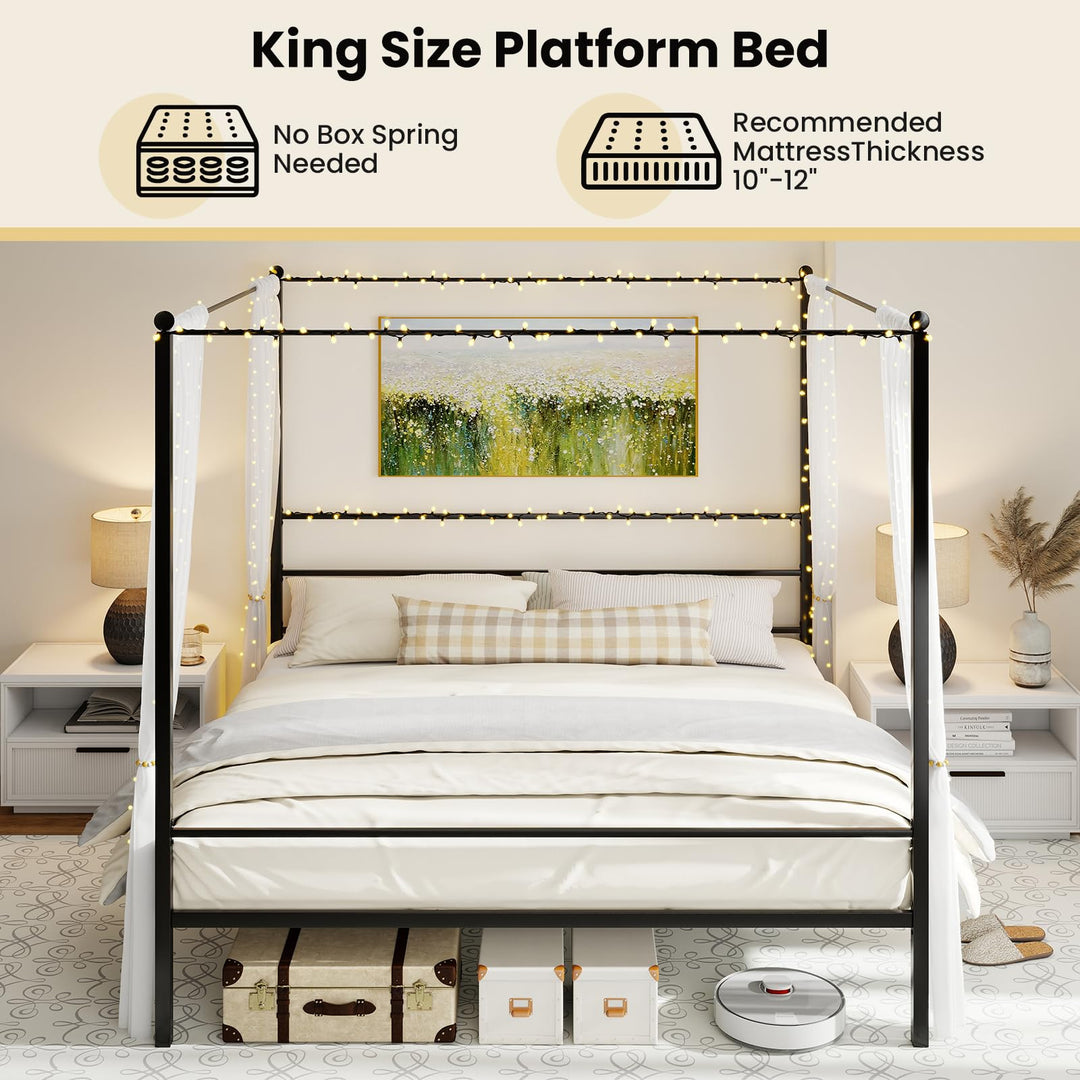 Giantex King Size Metal Canopy Bed Frame with 4 Poster &amp; Headboard