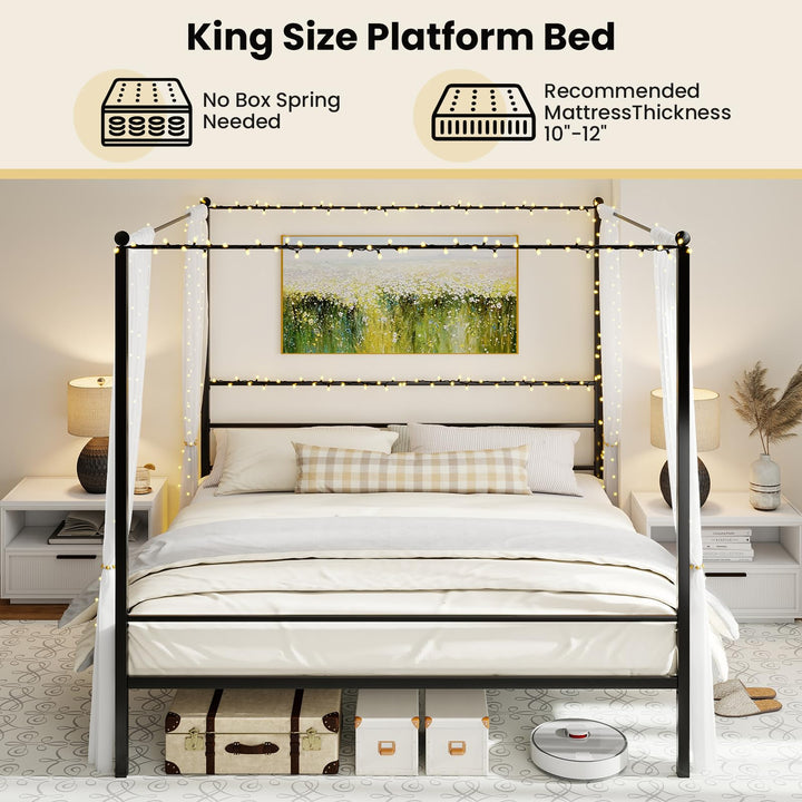 Giantex King Size Metal Canopy Bed Frame with 4 Poster &amp; Headboard