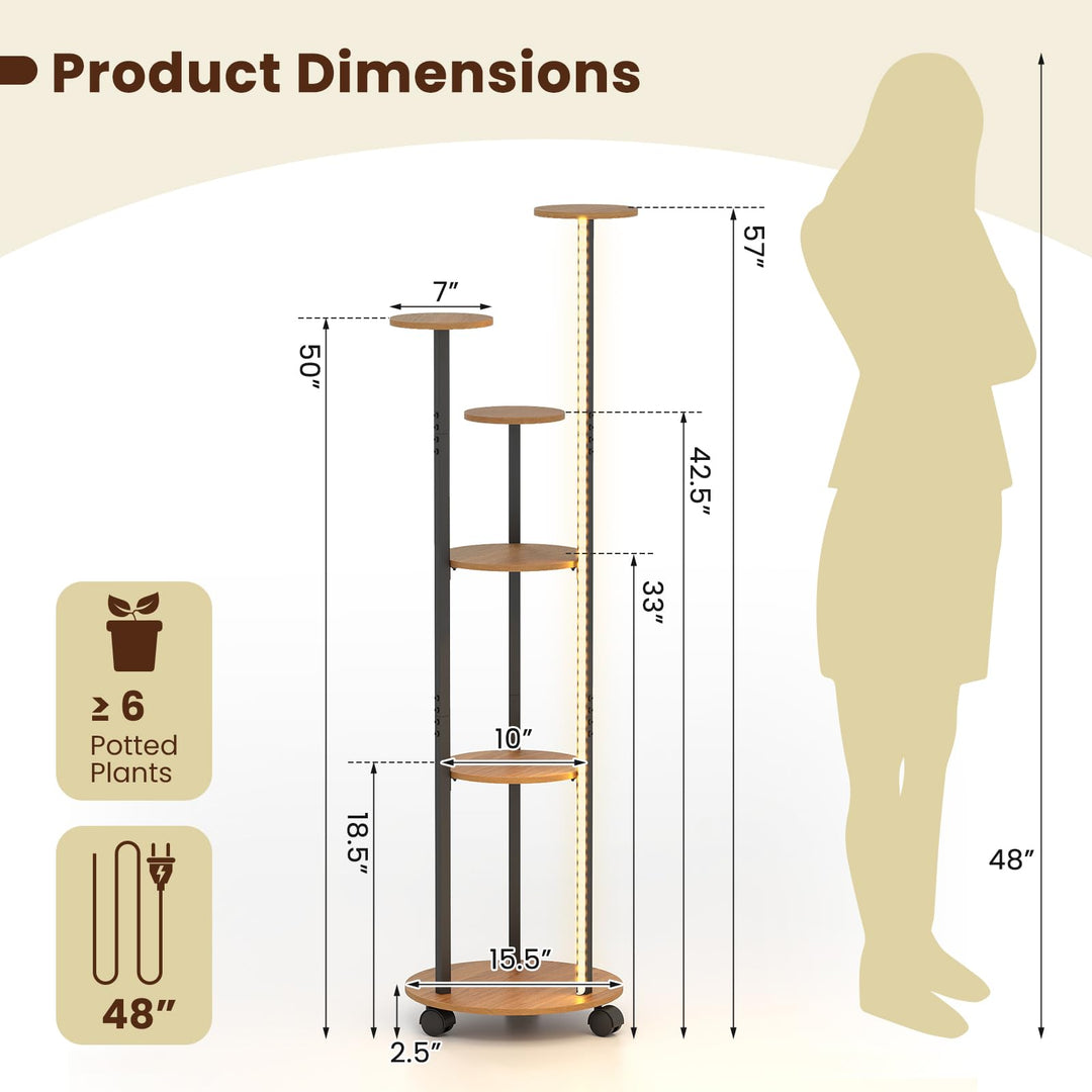 Giantex 57'' Tall Plant Stand Indoor with Lights & Wheels