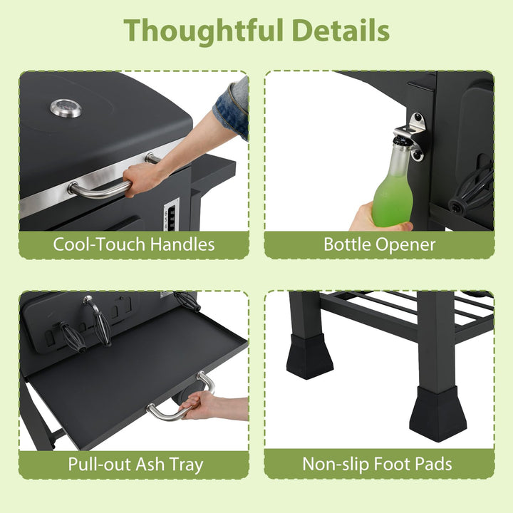 Giantex 24" Charcoal BBQ Grill with Adjustable Charcoal Tray Thermometer Foldable Side Tables