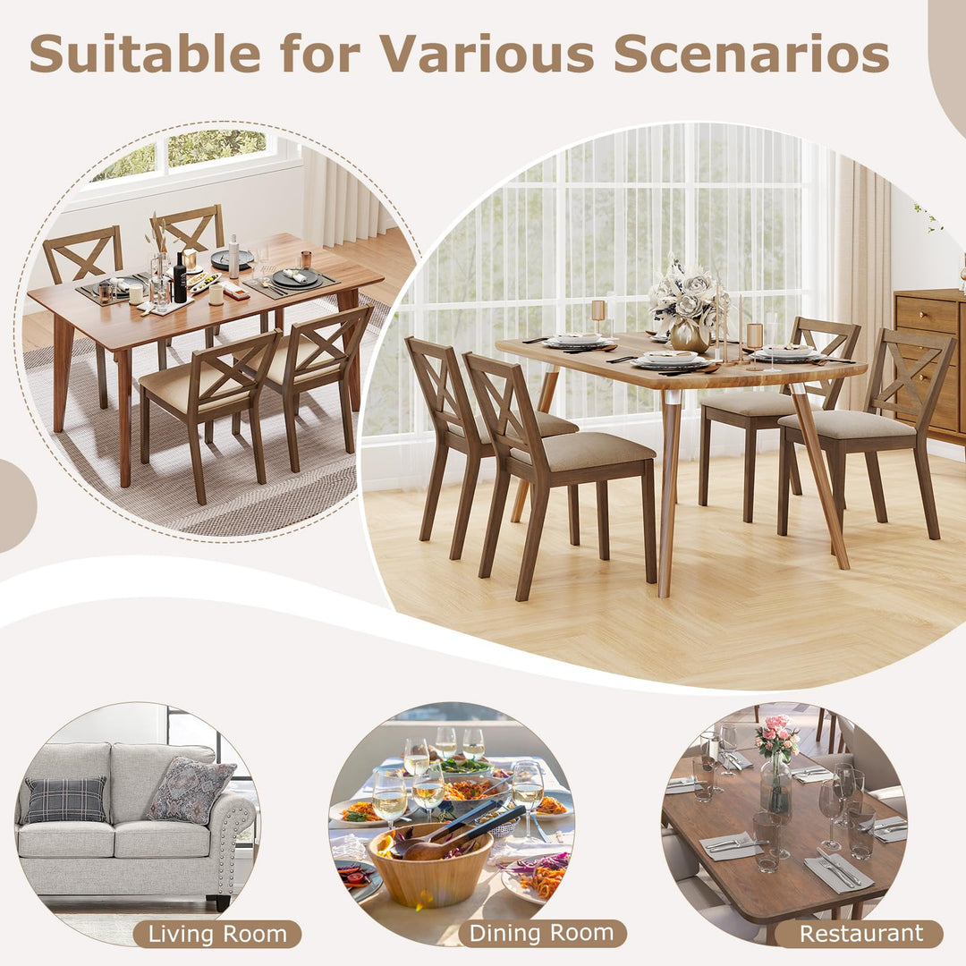 Giantex Wooden Dining Chairs Set of 2/4 with Rubber Wood Legs, Fabric Padded Seat Cross Back
