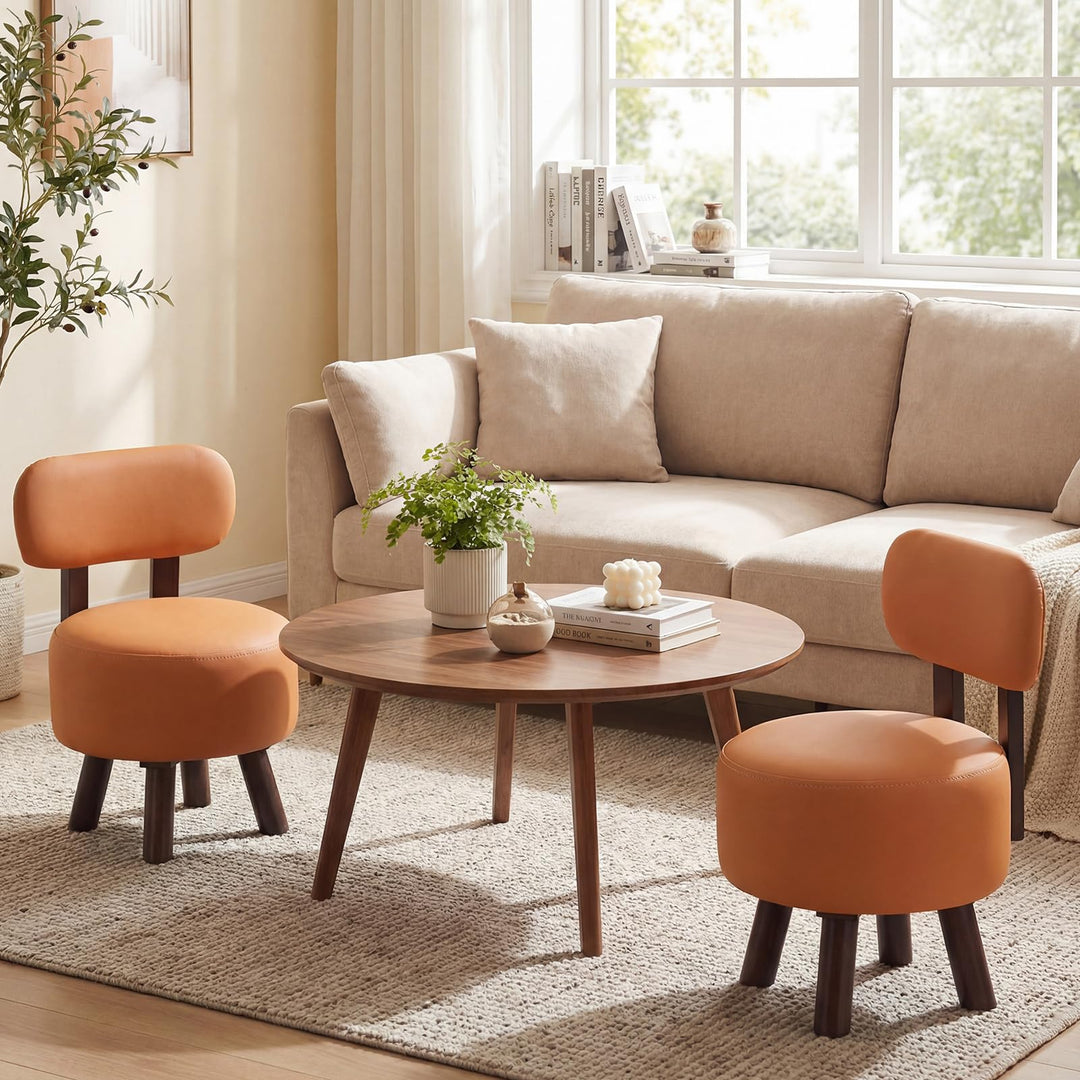 Giantex Round Small Footrest Stools Set of 2 with Backrest &amp; Rubber Wood Legs