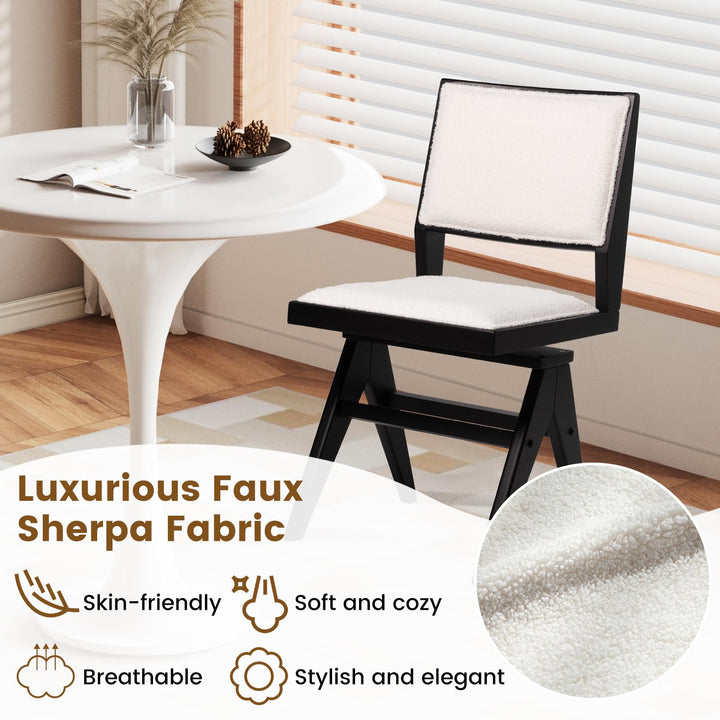 Giantex Swivel Dining Chairs Set of 2/4, Faux Sherpa Kitchen Chairs w/Rubber Wood Frame