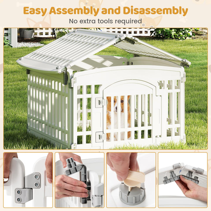 Giantex 6/12 Panel Dog Playpen 24'' Tall Plastic Pet Fence with Lockable Door