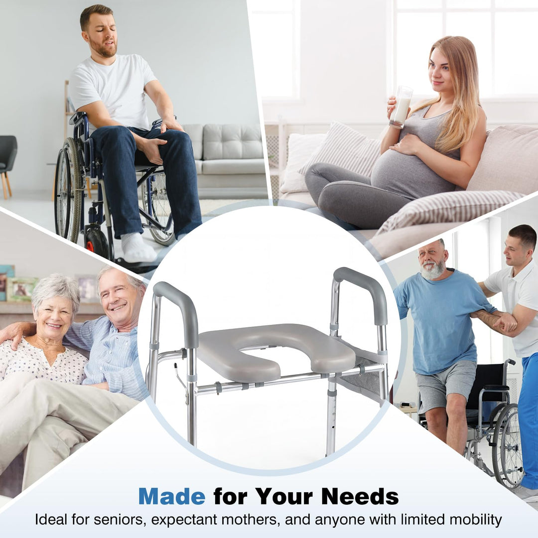 Giantex Raised Toilet Seat with Handles | Toilet Seat Riser for Seniors w/Padded Arms