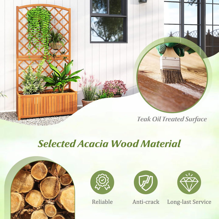 Giantex Solid Acacia Wood Planter Box with Trellis 63" Raised Garden Bed with Trellis