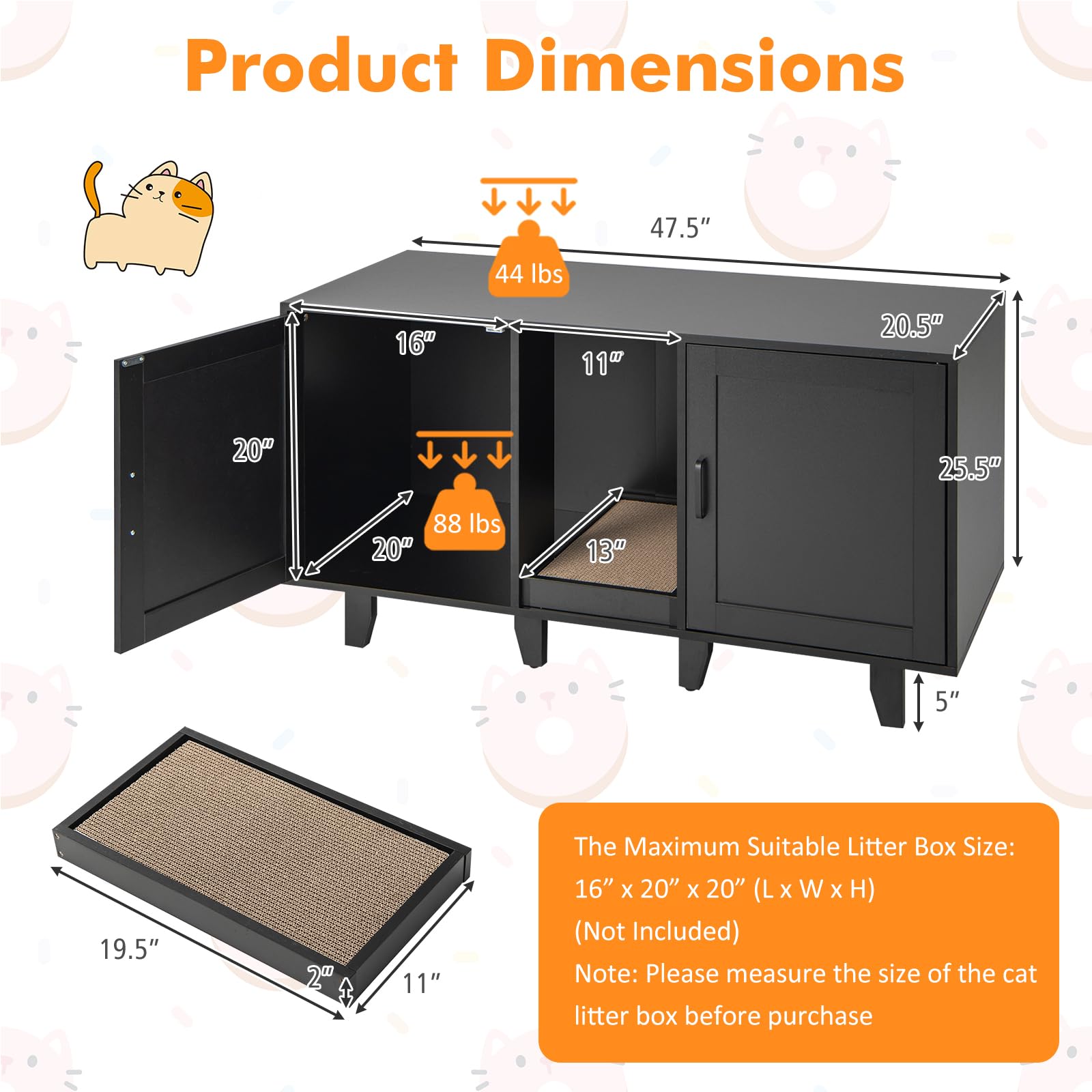 Giantex Cat Litter Box Enclosure - Cat Washroom Hidden Furniture with 2 Storage Cabinets