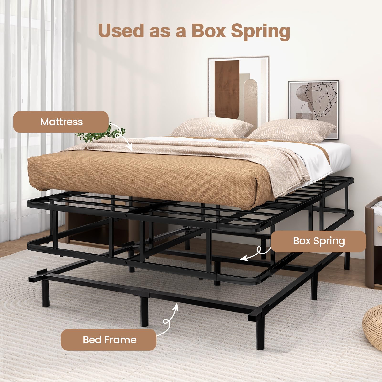 Giantex 10 Inch Bed Frame Queen Size, Metal Platform Queen Bed Frame, Heavy Duty Steel Slat Support