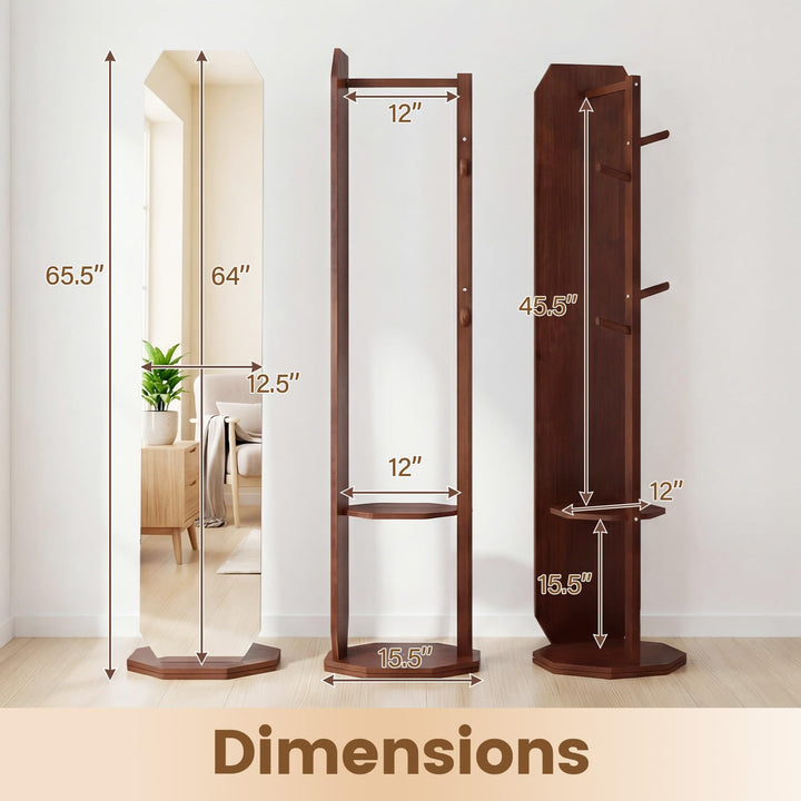 CHARMAID Swivel Full Length Mirror with Coat Rack