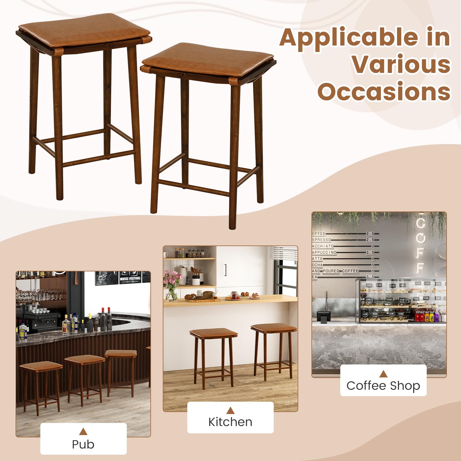 Giantex Bar Stools Set of 4, Wooden Backless Barstools for Kitchen Island
