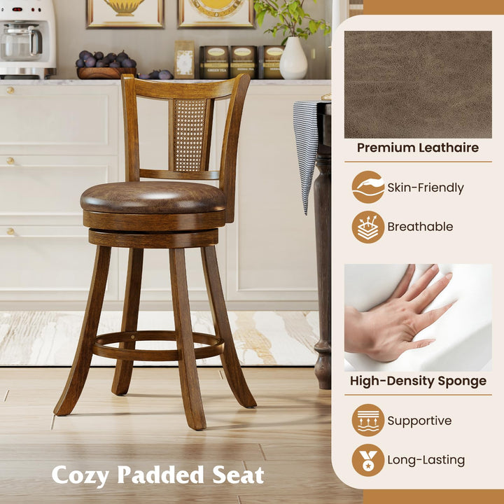 Giantex 25" Bar Stools Set Swivel Counter Height Bar Chairs with PE Rattan Back