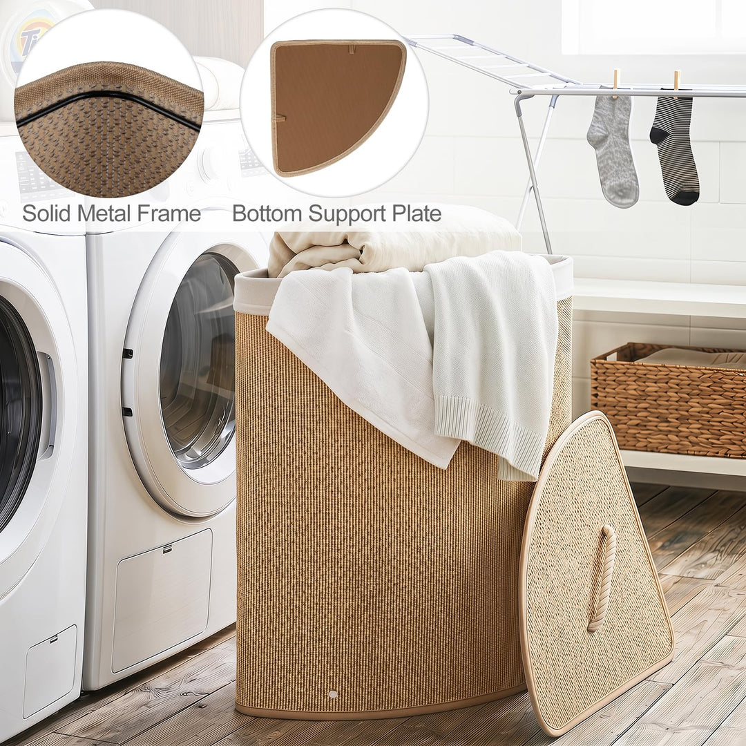 Giantex 15 Gal Bamboo Corner Laundry Hamper with Lid
