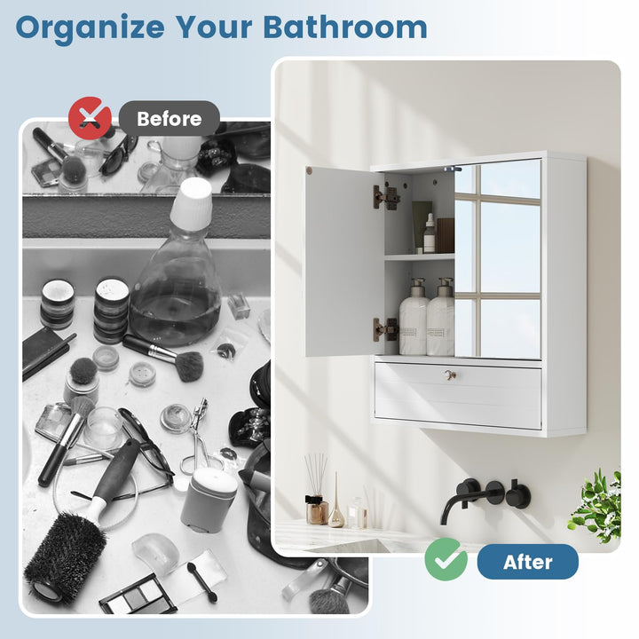 Giantex Bathroom Wall Mount Cabinet with Mirrored Doors