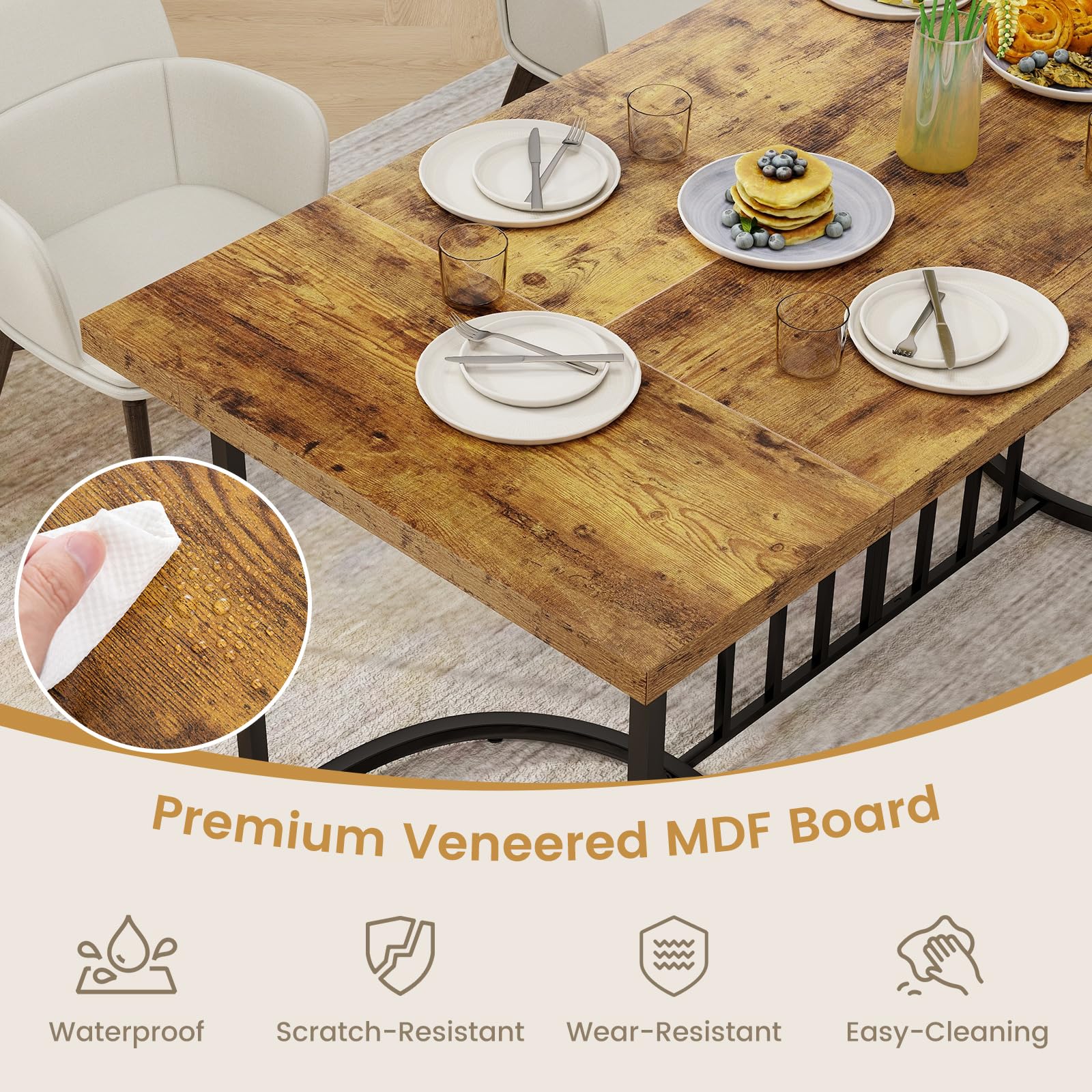 Giantex 71 Inch Large Dining Table for 6-8 People, Farmhouse Rectangular Kitchen Table with Metal Frame