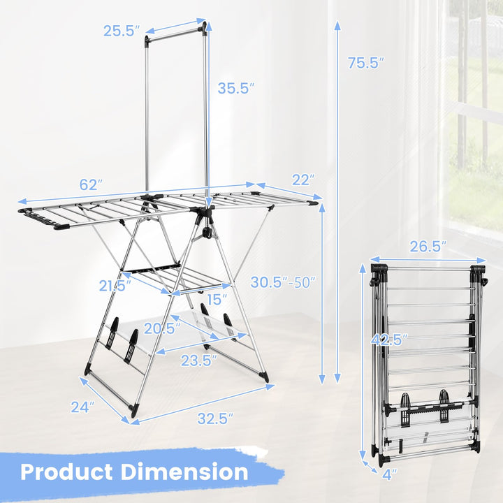 Giantex Clothes Drying Rack, Aluminum Foldable Laundry Drying Rack with with 6-Level Adjustable Height