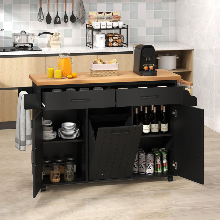 Giantex Kitchen Island w/Trash Bag Storage