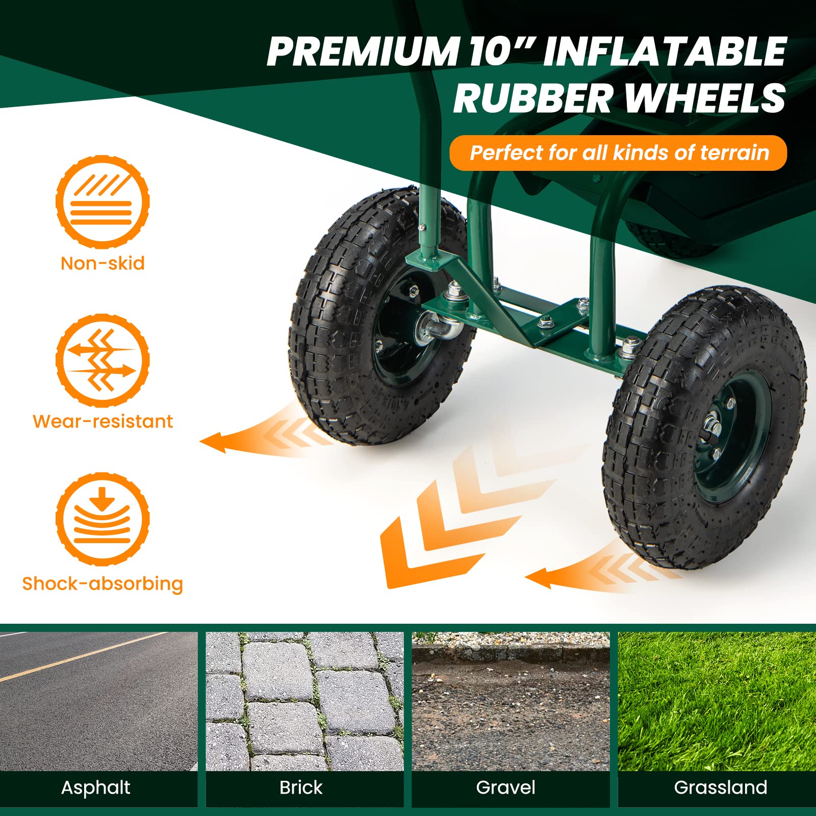 Giantex Garden Cart, Rolling Workseat with 4 Wheels, Tool Tray, Removable Cushion, Storage Basket