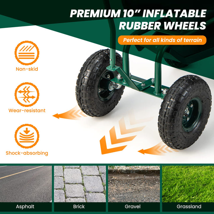 Giantex Garden Cart, Rolling Workseat with 4 Wheels, Tool Tray, Removable Cushion, Storage Basket