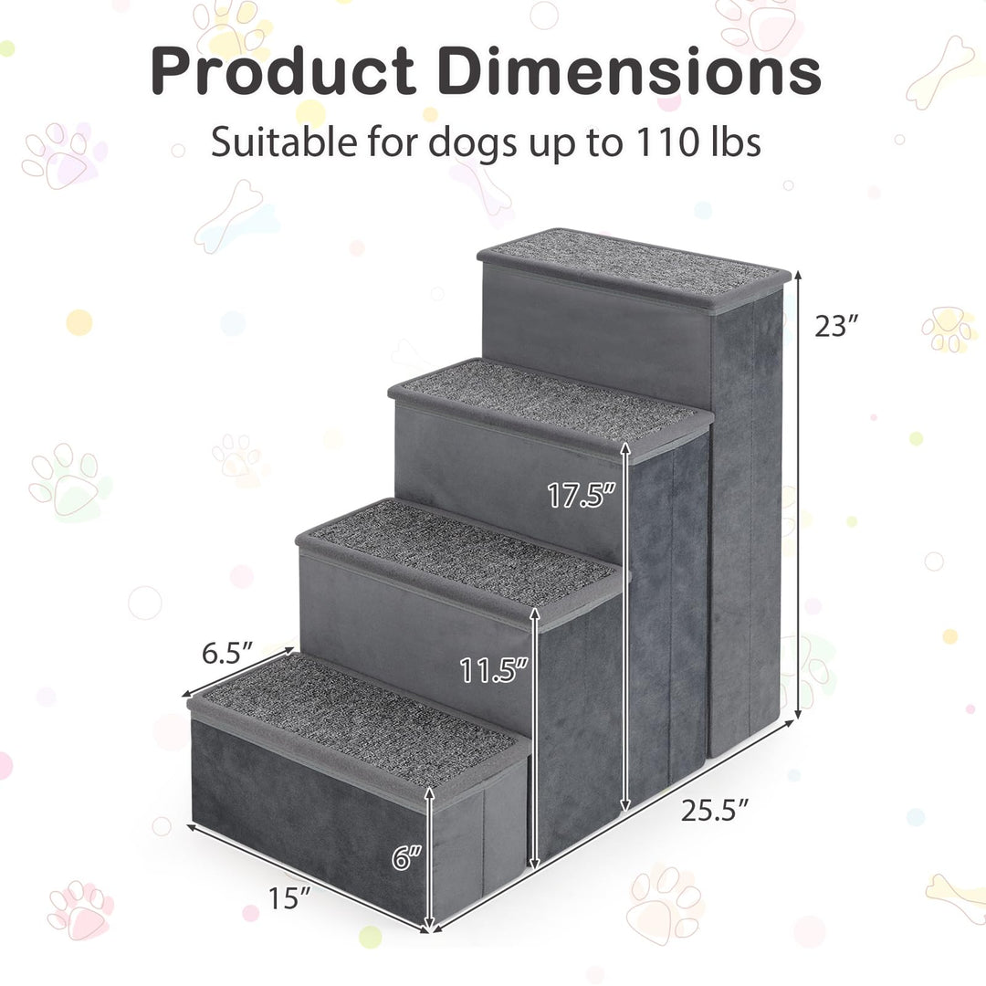 Giantex Dog Stairs with Storage 23" H Folding 4 Step Pet Stairs for Small and Medium Dogs