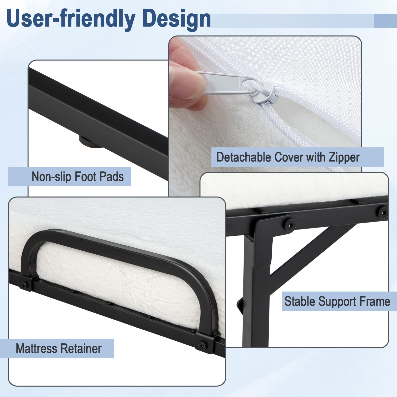 Sturdy and Durable Metal Folding Bed with Mattress