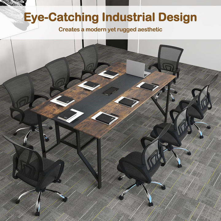Giantex Rectangular Meeting Table with Mesh Storage Shelf and Cable Grommet