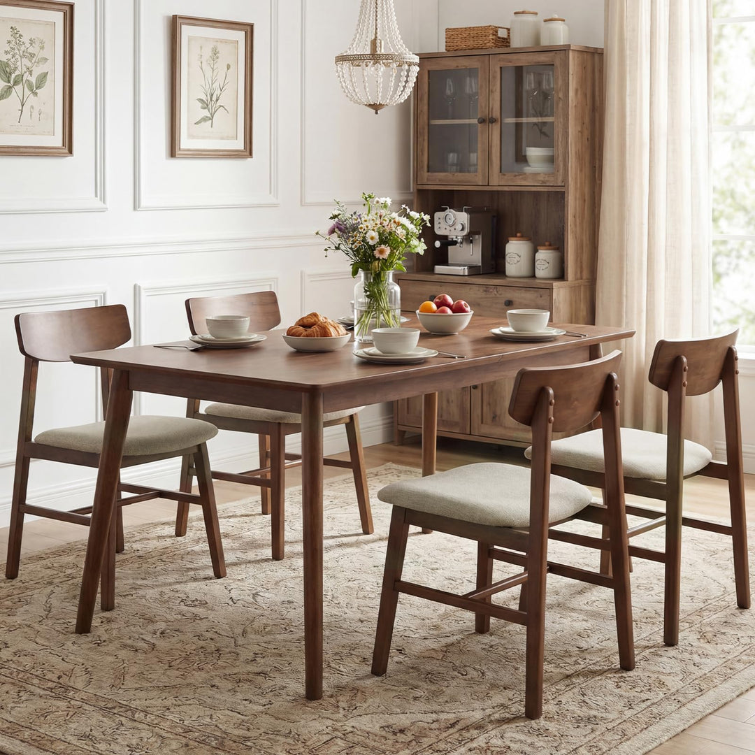 Giantex Solid Rubber Wood Dining Room Chairs with Curved Backrest