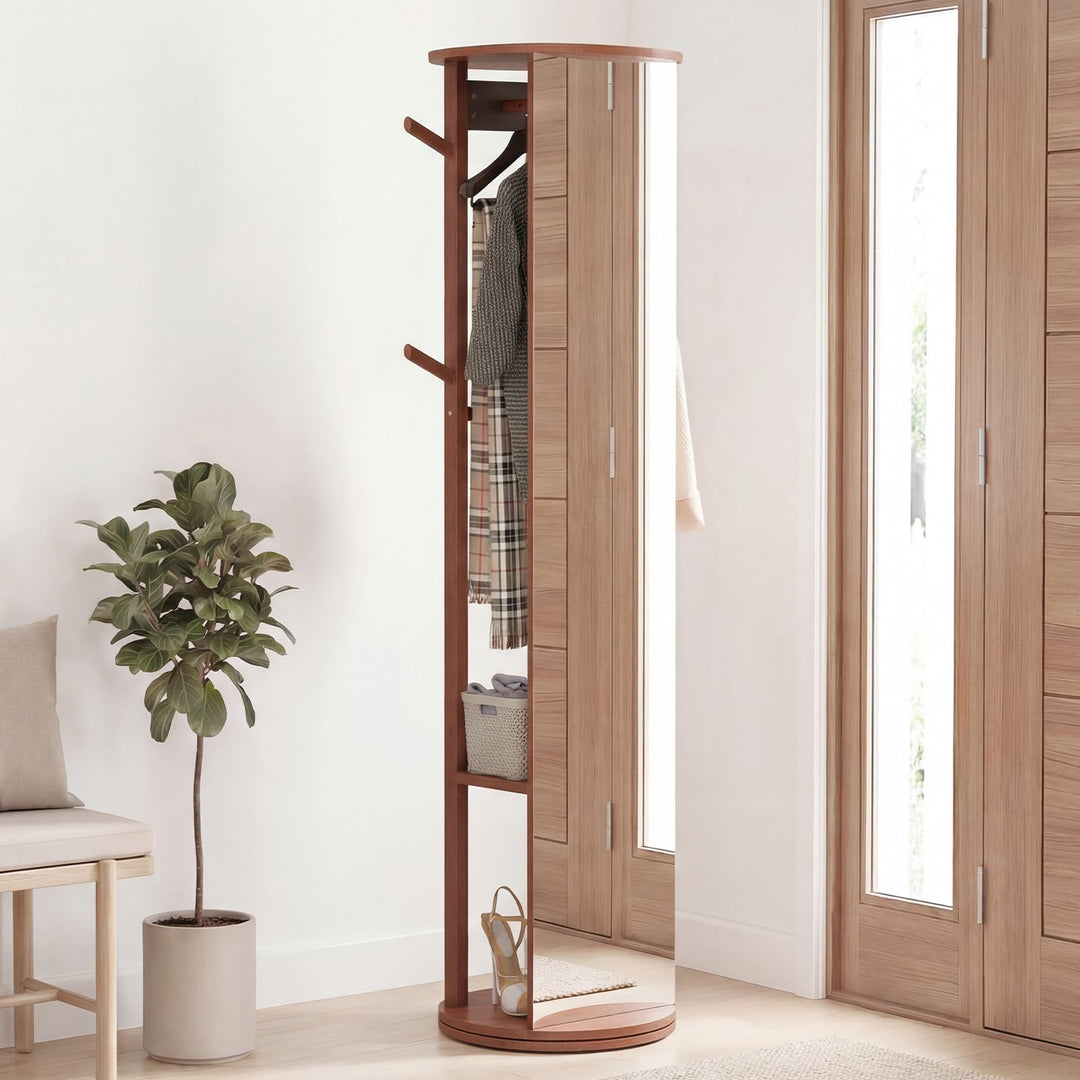 CHARMAID 66" Wood Floor Standing Mirror with 2 Clothes Rods