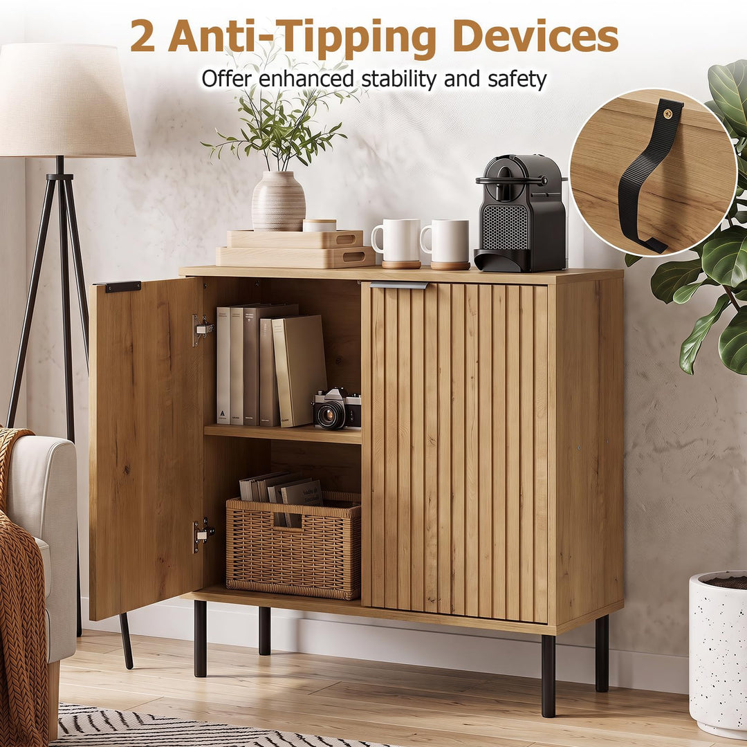 GIANTEX Fluted Buffet Cabinet | 2-Door Sideboard w/Storage