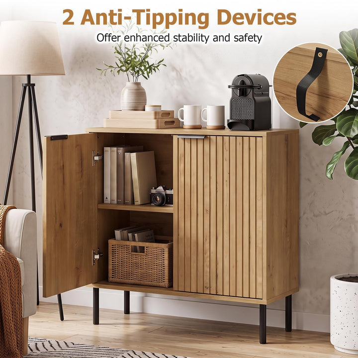 GIANTEX Fluted Buffet Cabinet | 2-Door Sideboard w/Storage