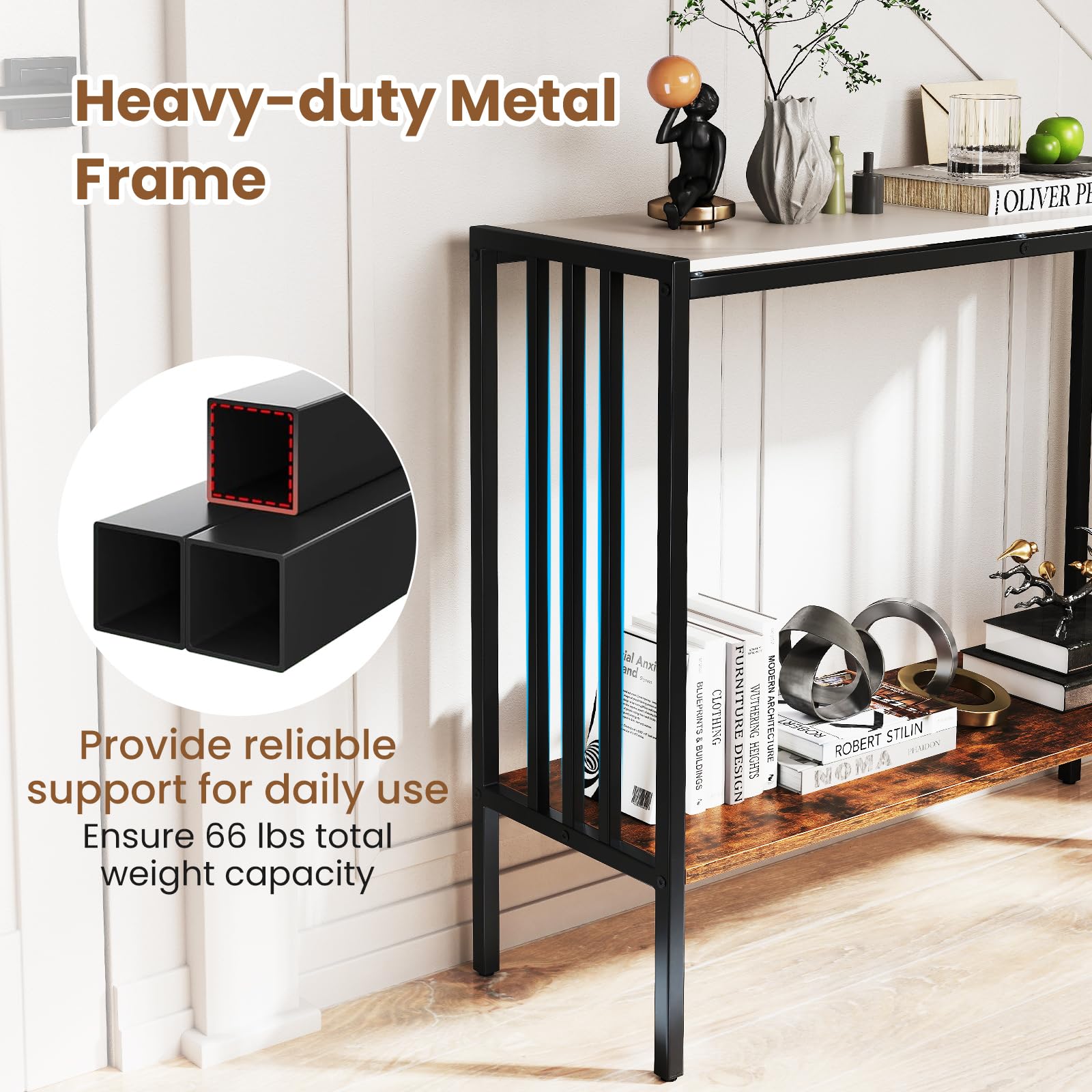 Giantex  2 Tier Industrial Entryway Table with Sintered Stone Tabletop and Open Shelf