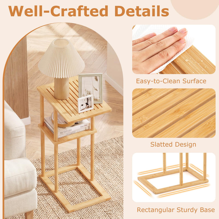 Giantex Side Table Set of 2 with Storage Shelves and Bamboo Construction