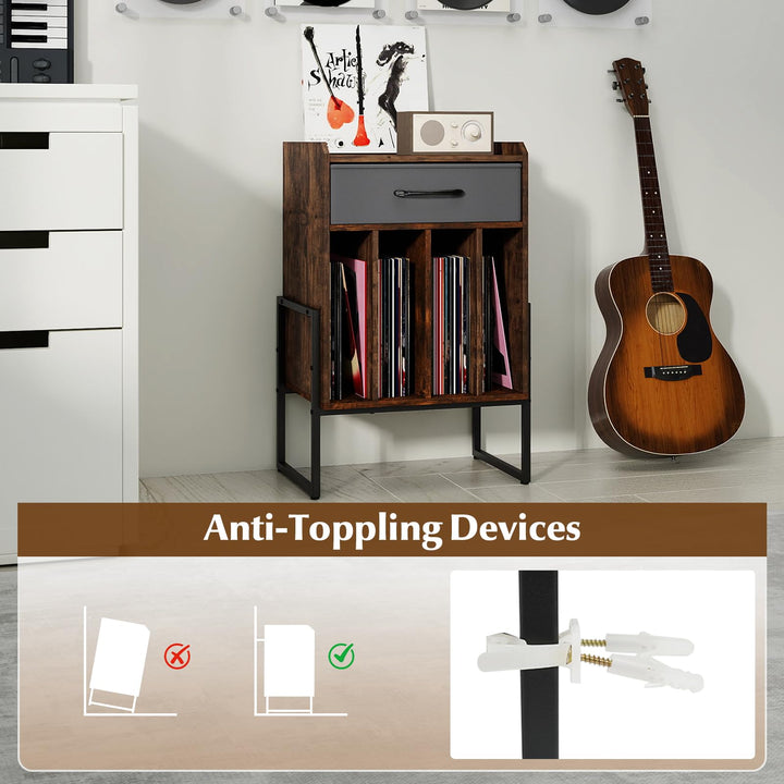 Giantex Record Player Stand 2-Tier Turntable Stand with Fabric Drawer