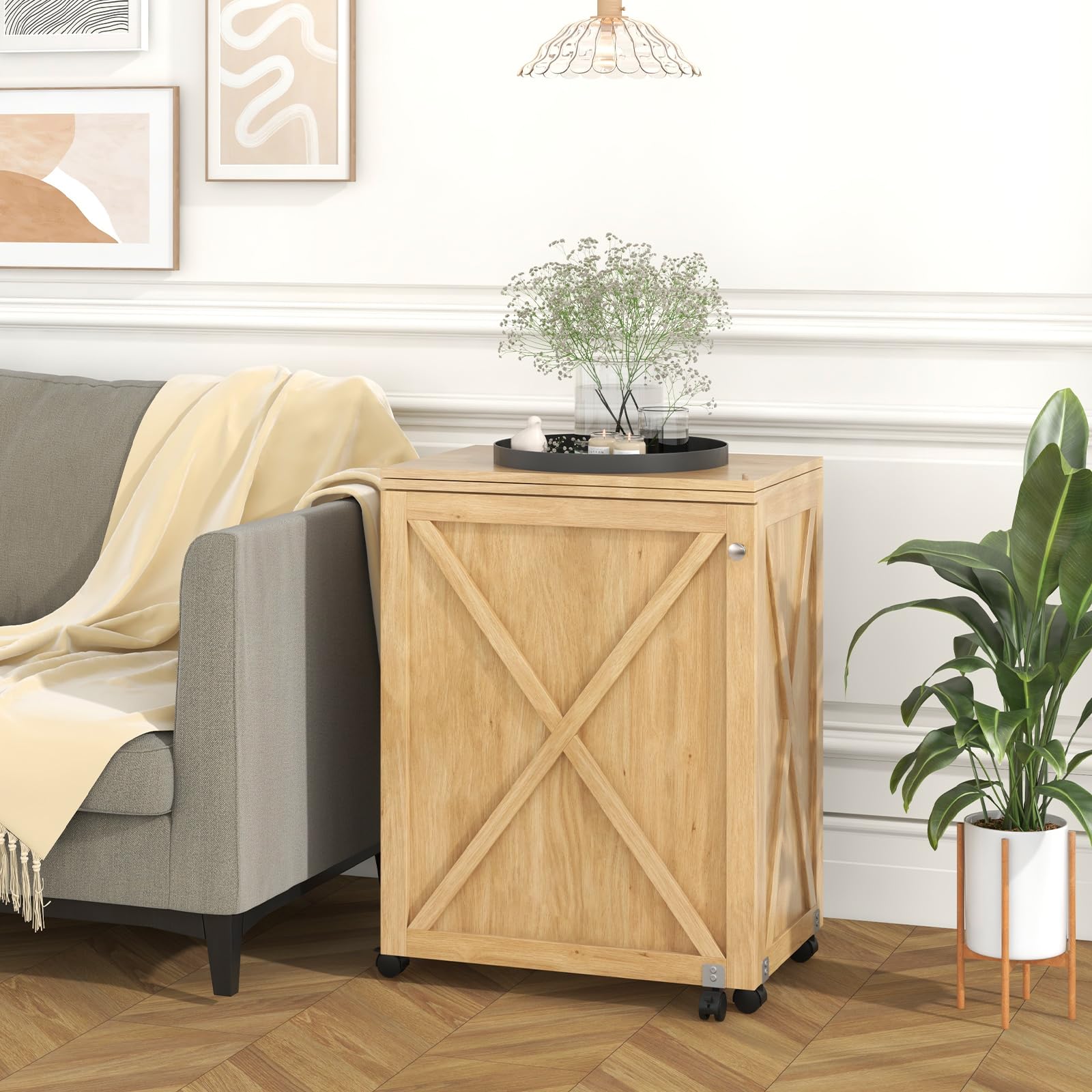 Giantex Folding Sewing Table - Farmhouse Sewing Machine Cabinet with Barn Door