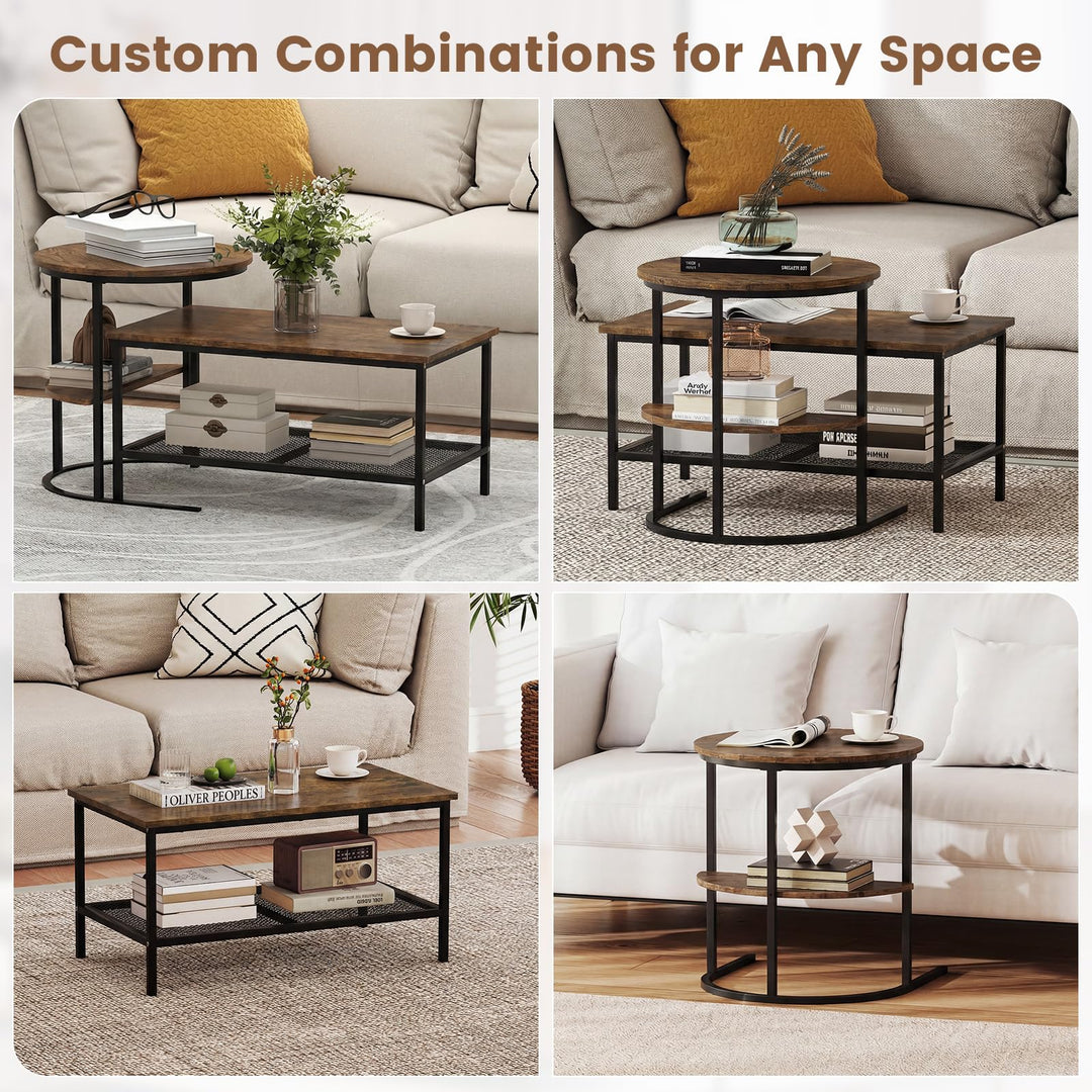 Giantex Nesting Coffee Table Set of 2 Detachable Rectangular Table