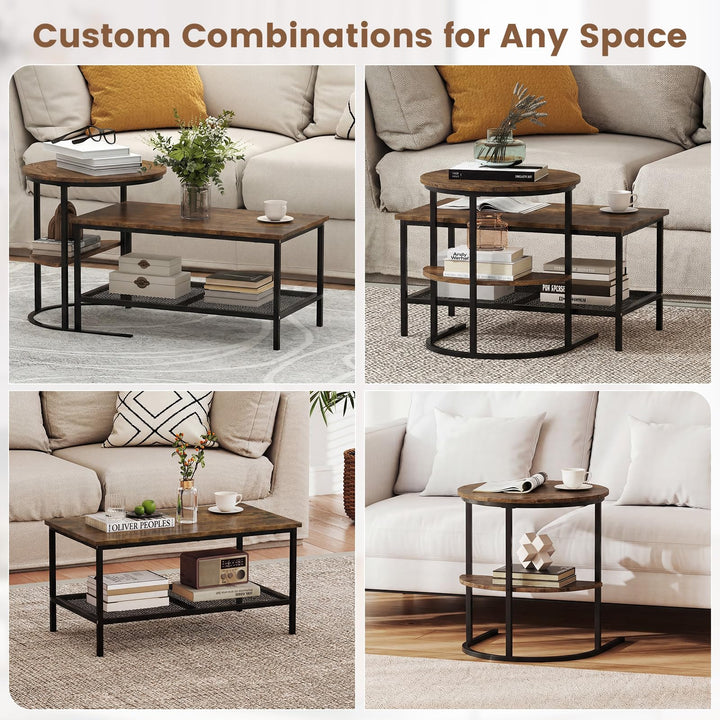 Giantex Nesting Coffee Table Set of 2 Detachable Rectangular Table