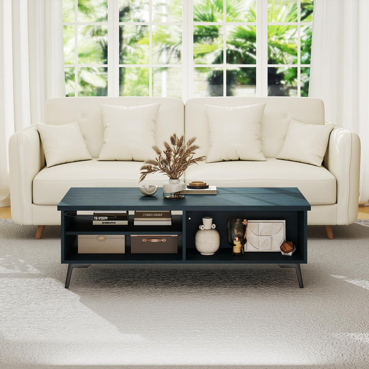 Giantex 2-Tier Mid Century Modern Coffee Table with Storage Shelves Compartments